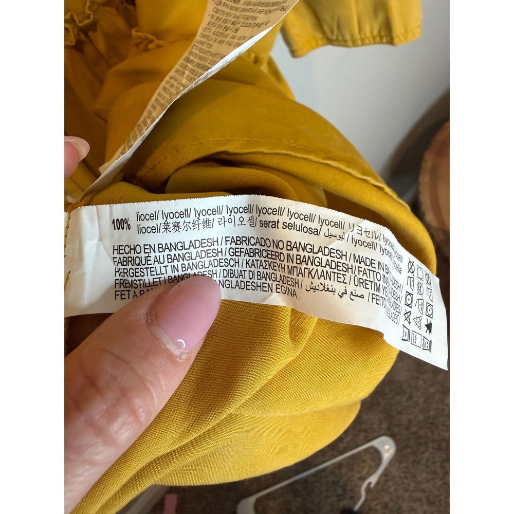 Zara Mustard Yellow Button Down Mini Dress Tiered Ruffle Long Sleeve Womens M - Picture 9 of 9